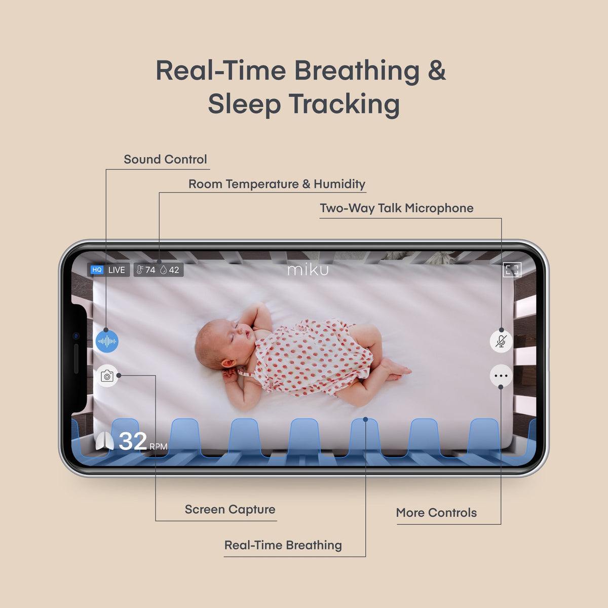 Miku Pro Smart Baby Monitor with Wall Mount and Floor Stand